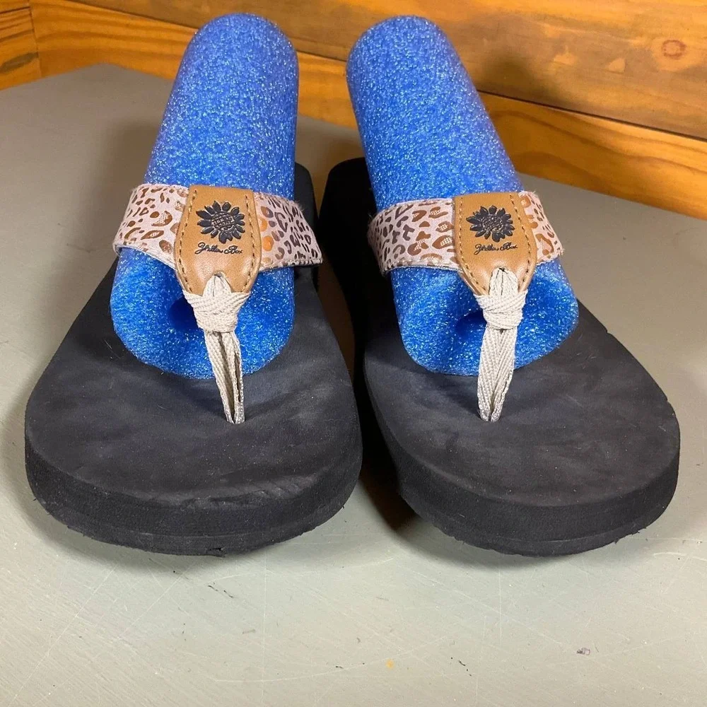 Yellow Box Womens Flip Flops Sandals Size 8 Brown Leopard Print Casual Slip On - Picture 6 of 10